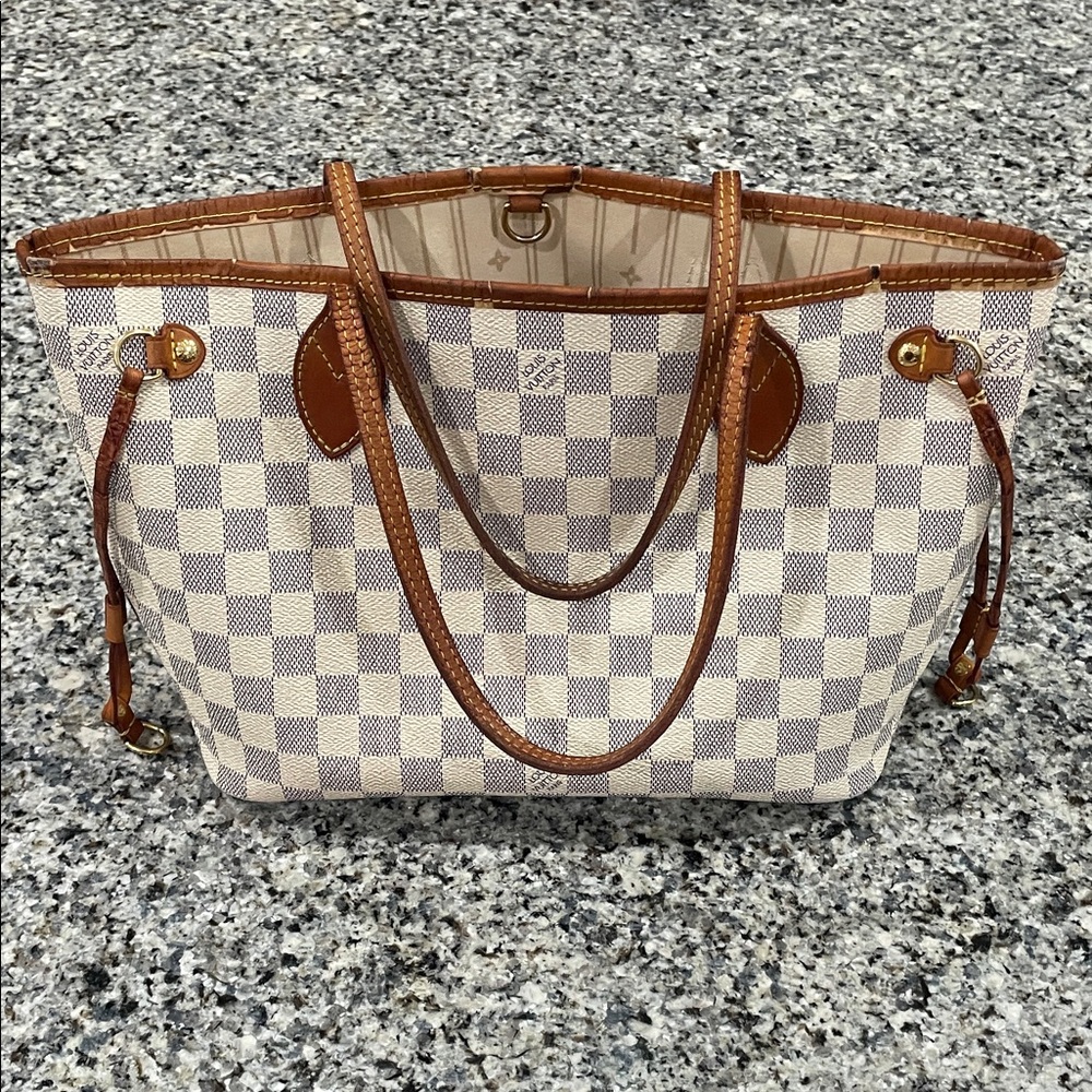Louis Vuitton Damier Azur Canvas Tote with Brown Leather Trim
